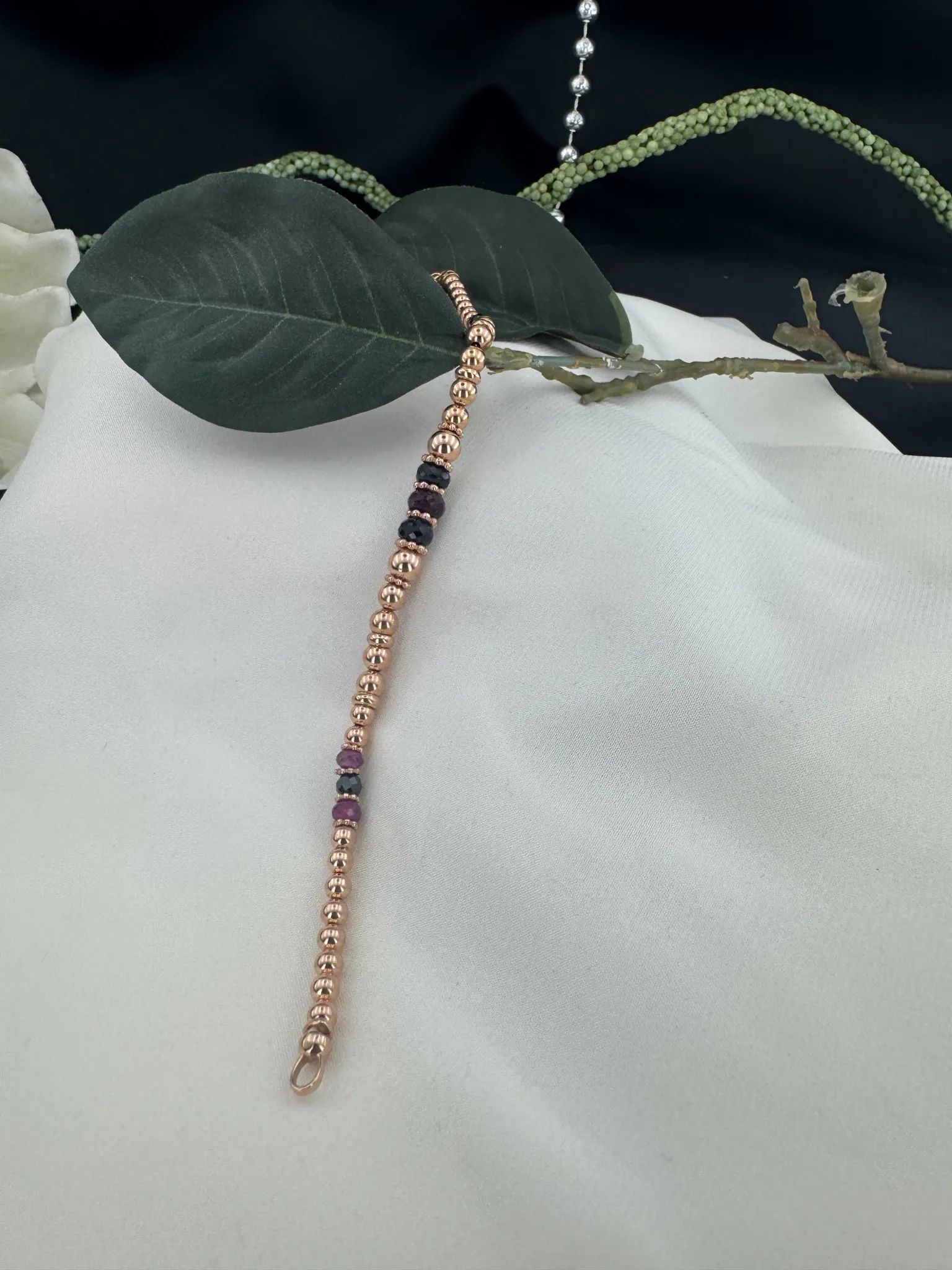 Doğal Taşlı Rose Altın Top Bileklik