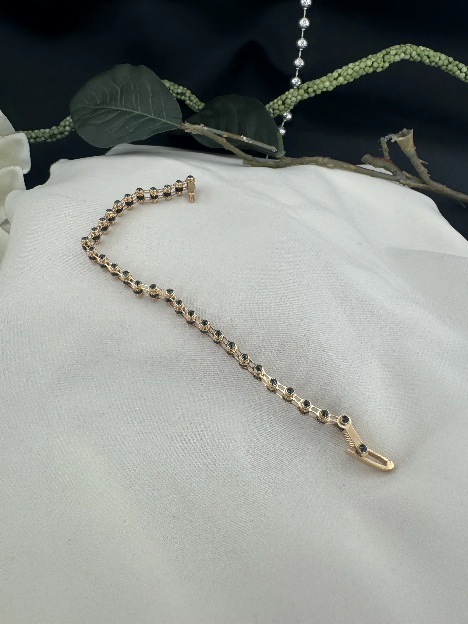 Unisex İtalyan Siyah Taşlı Bileklik