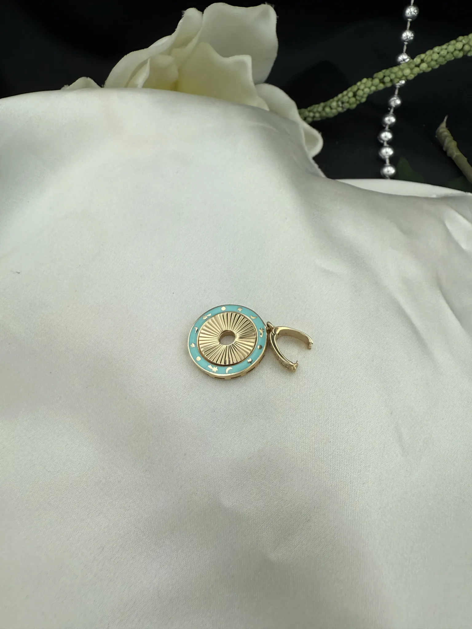 Mavi Mineli Taşlı Madalyon Charm Kolye Ucu
