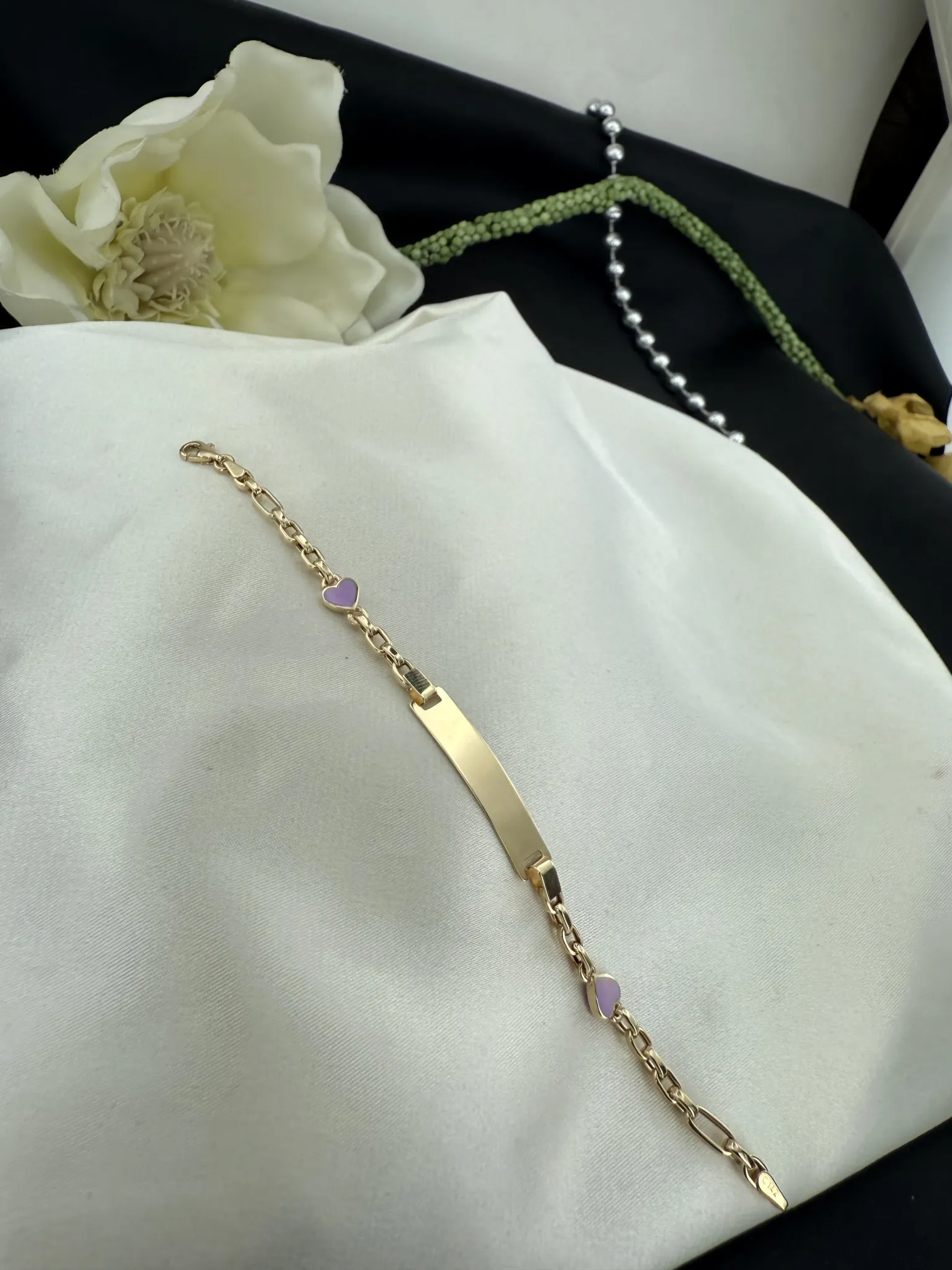 Mor mineli çift kapli plakalı çocuk künyesi 