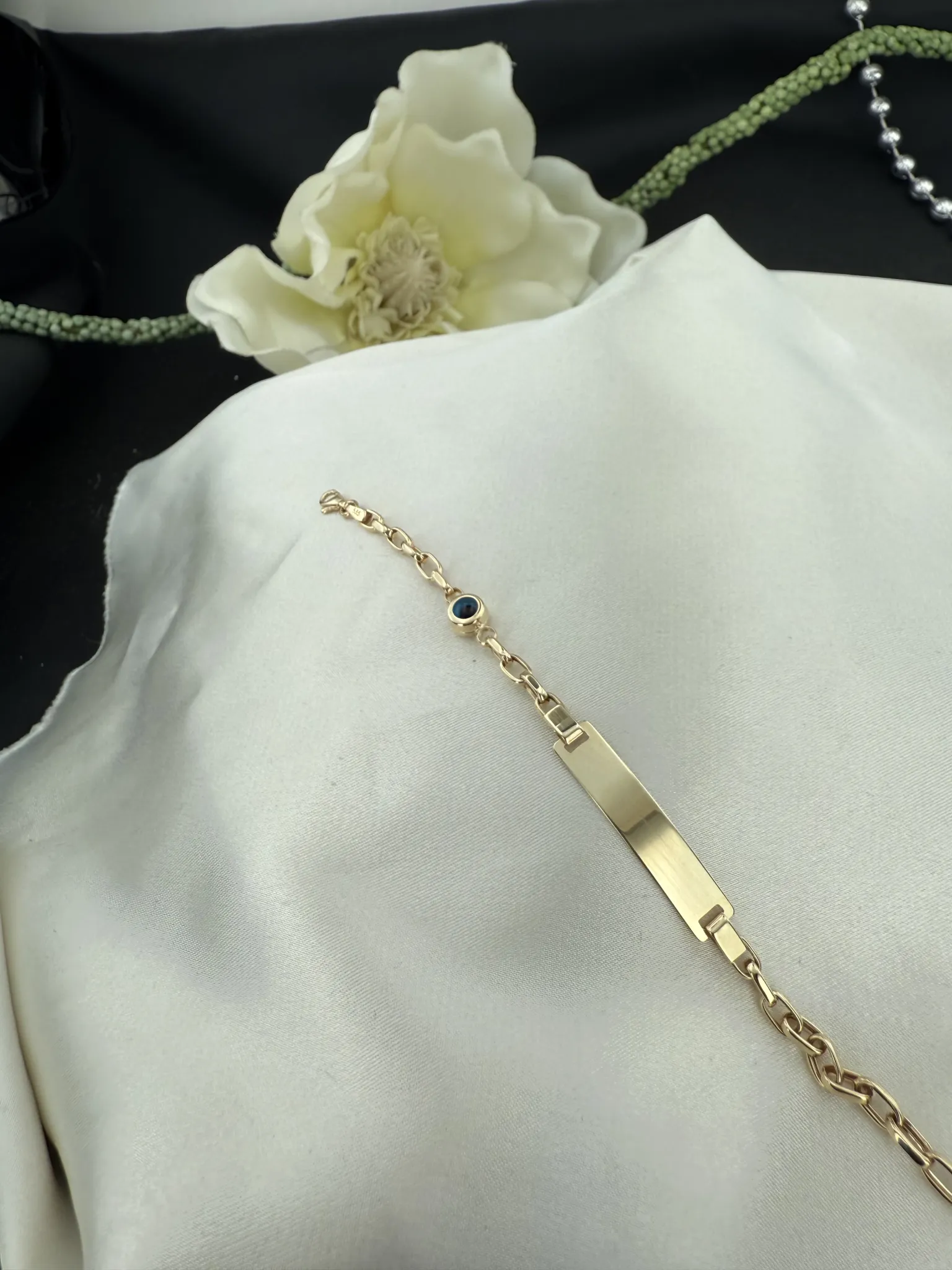 Nazar boncuklu plakalı unisex çocuk künyesi 