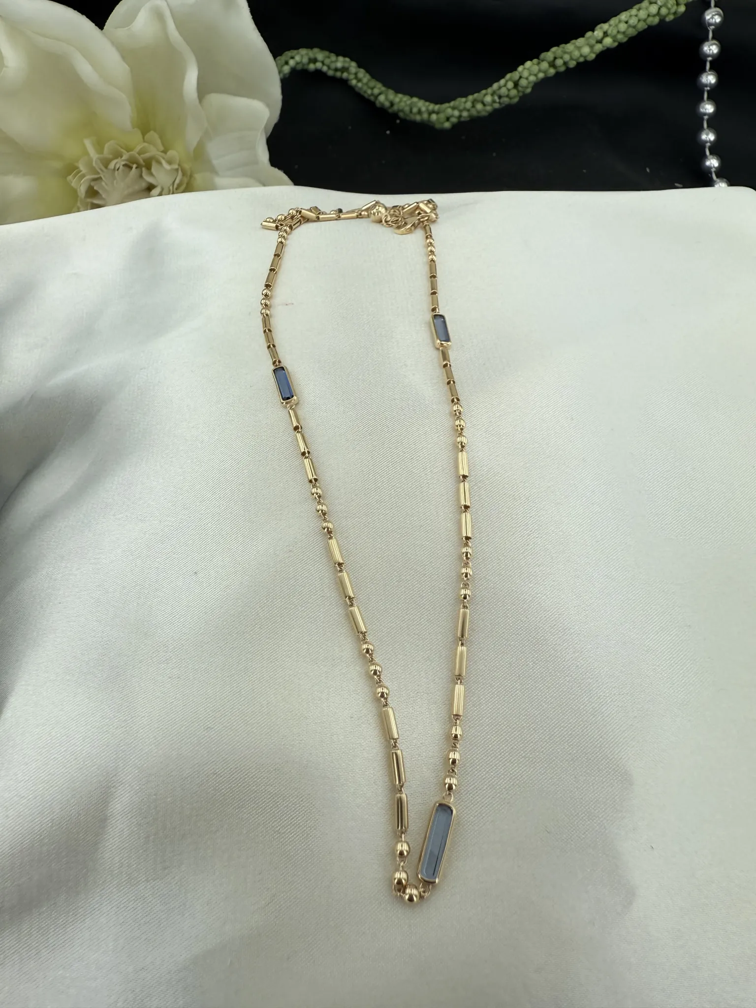 Özel Tasarım Mavi Taşlı İtalyan Toplu Zincir