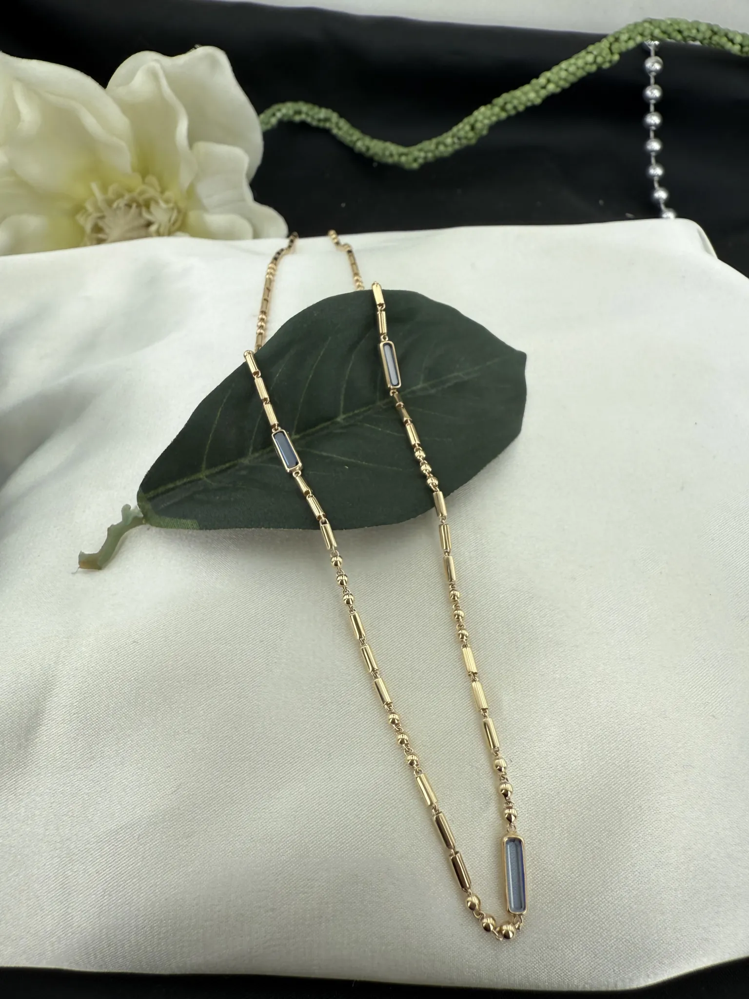 Özel Tasarım Mavi Taşlı İtalyan Toplu Zincir